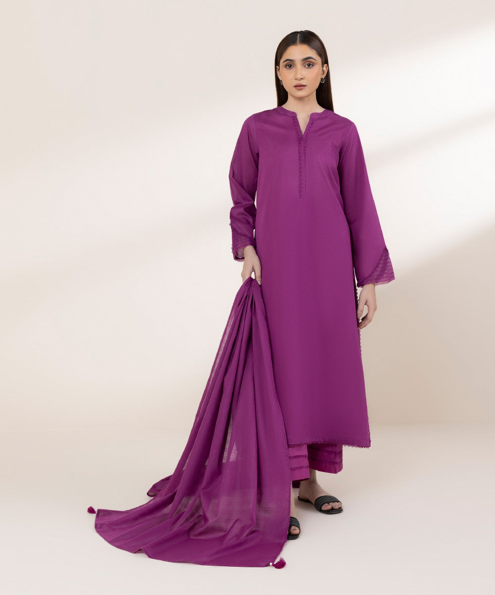 Women's RTW Lawn Purple Solid A-Line Shirt