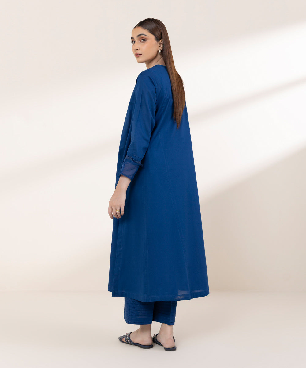 Women's RTW Lawn Blue Solid A-Line Shirt