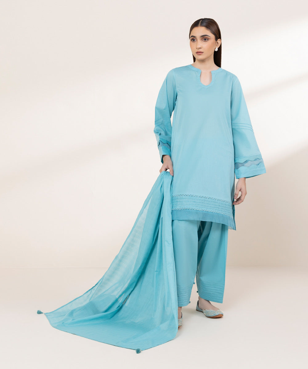 Textured Voile Blue Solid Dupatta