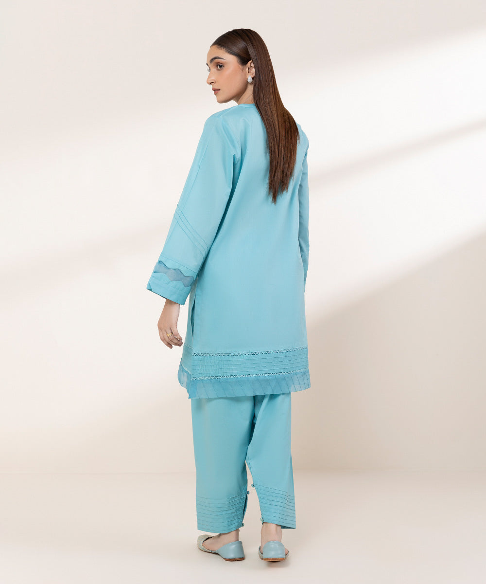 Women's RTW Lawn Blue Solid A-Line Shirt