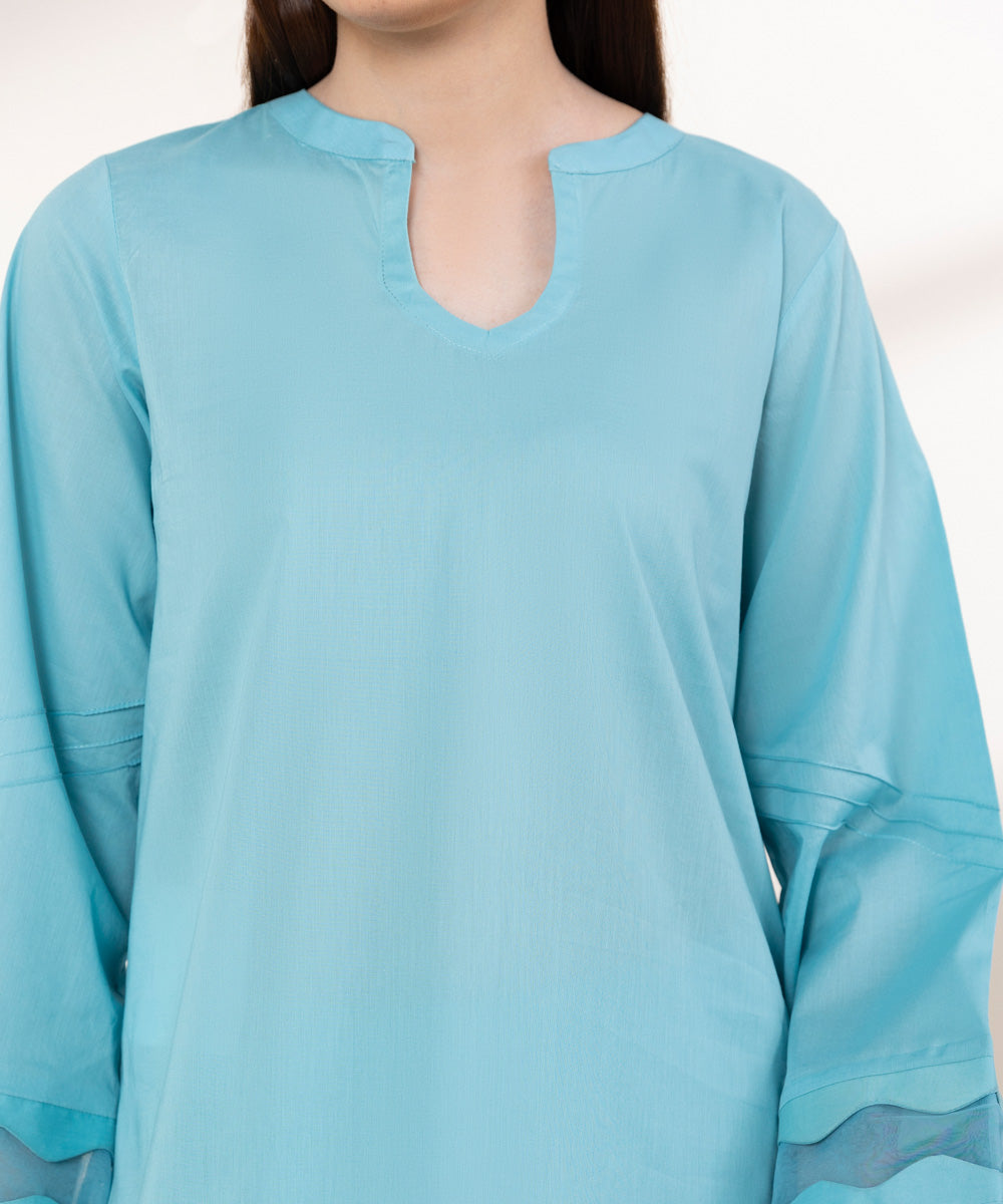 Women's RTW Lawn Blue Solid A-Line Shirt