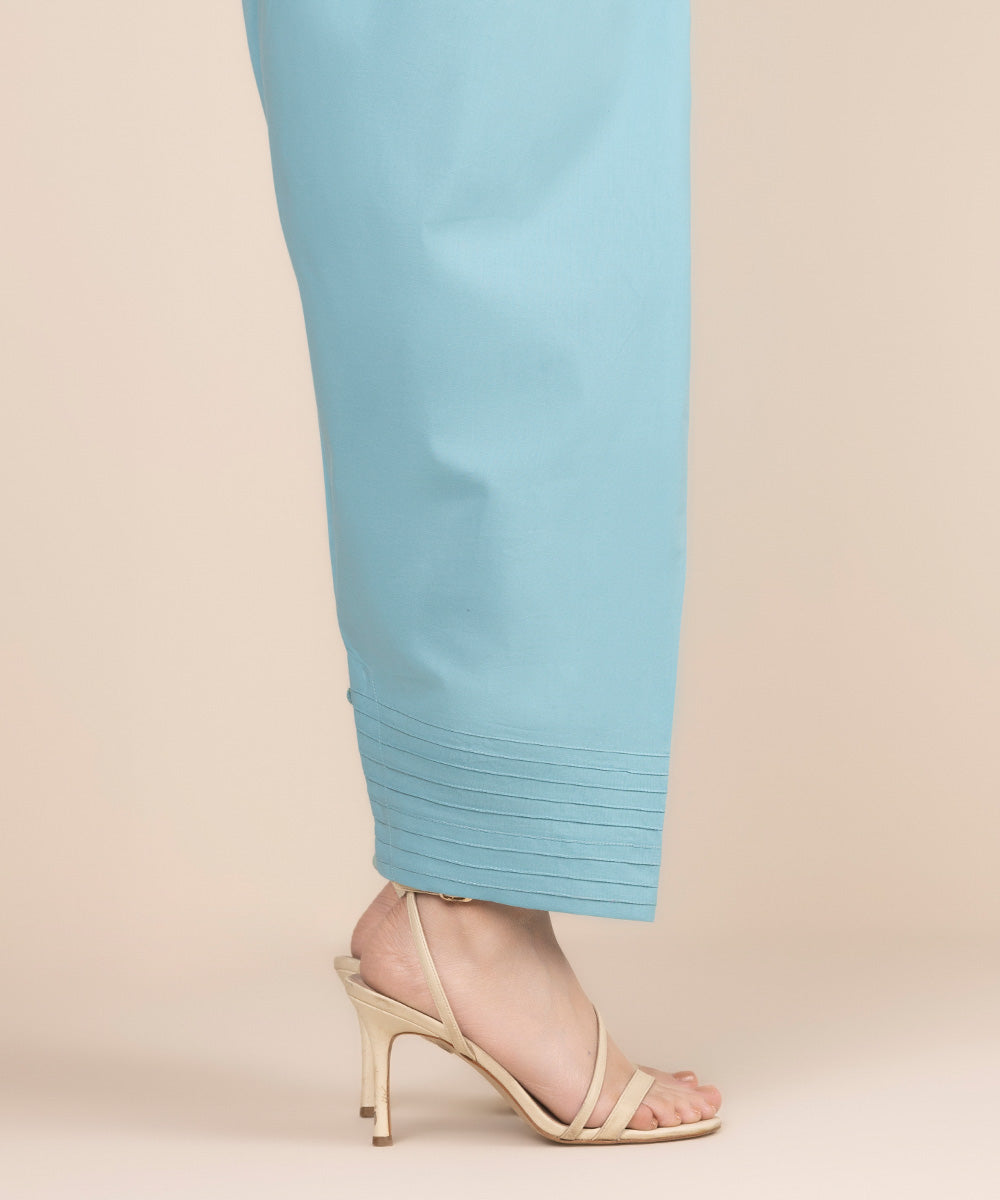 Women's RTW Cambric Blue Solid Shalwar