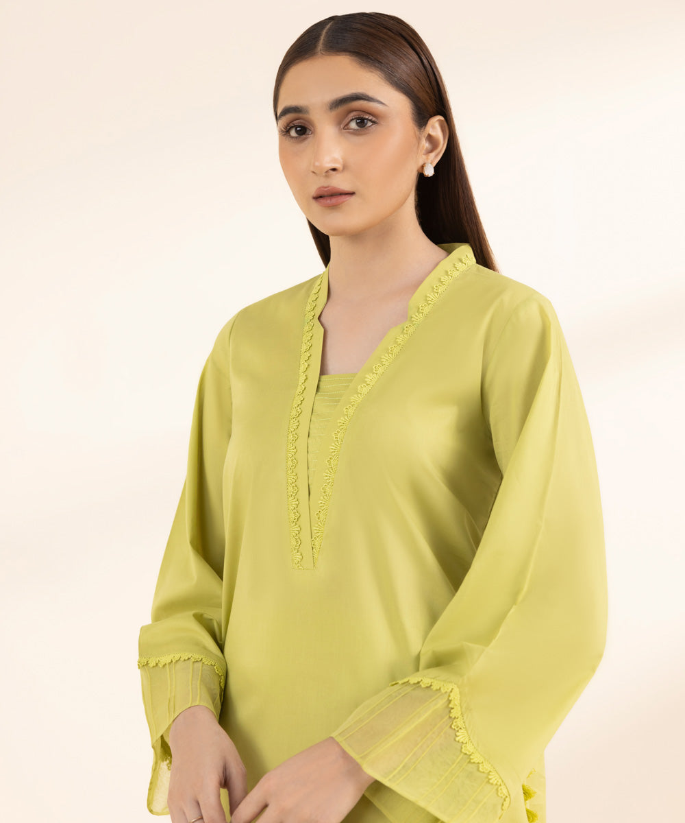 Women's RTW Lawn Green Solid A-Line Shirt