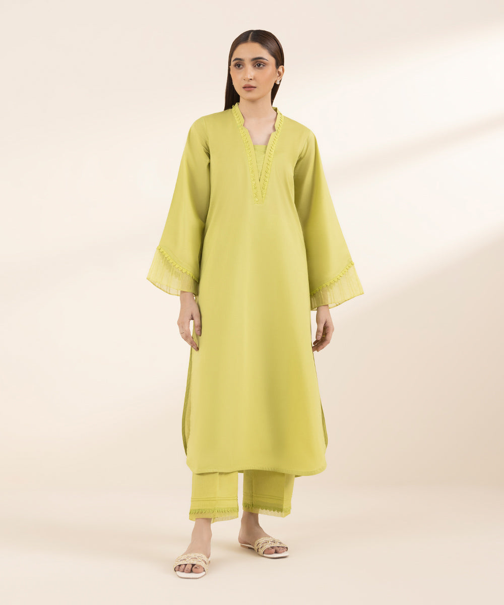 Women's RTW Lawn Green Solid A-Line Shirt