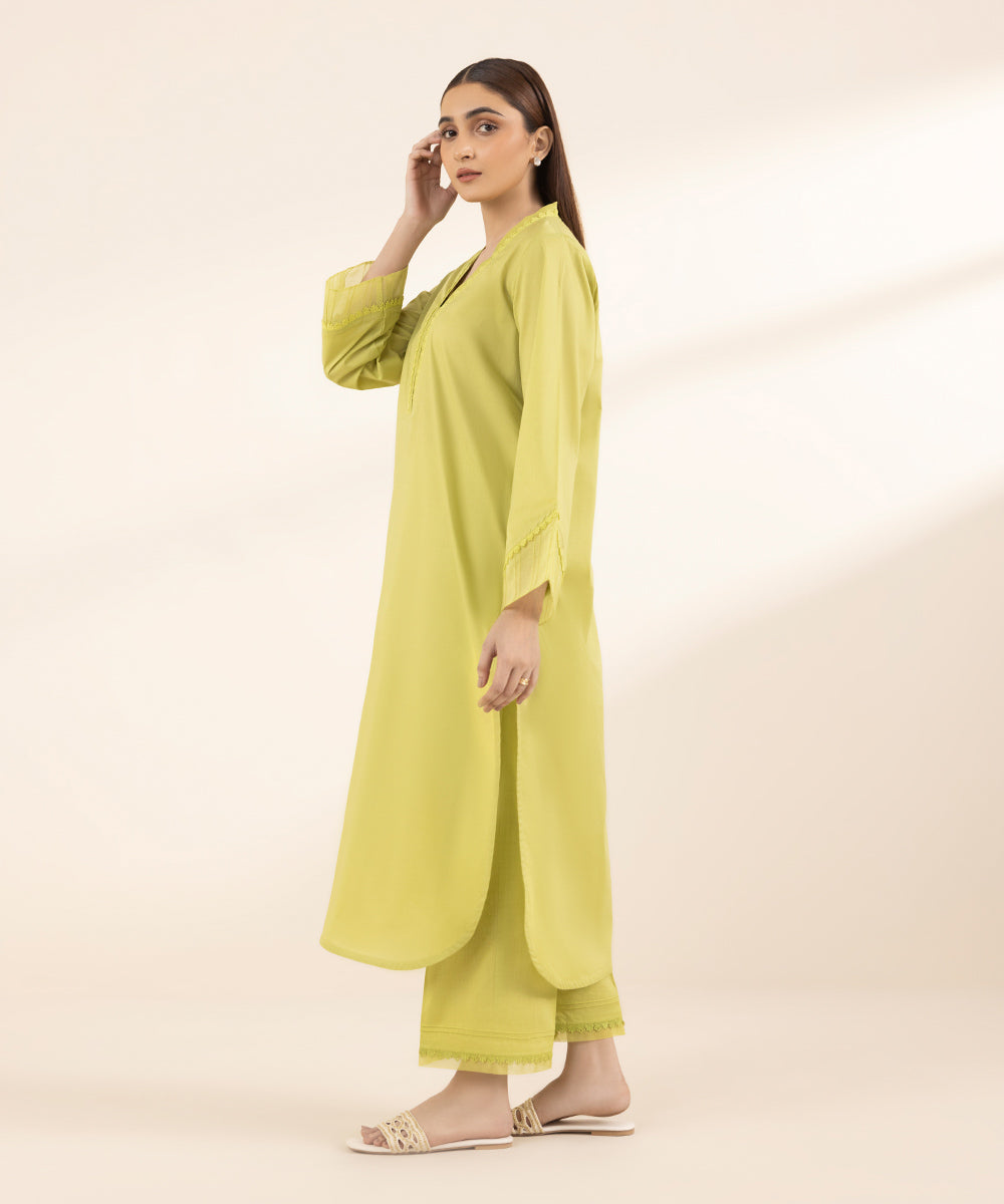 Women's RTW Lawn Green Solid A-Line Shirt