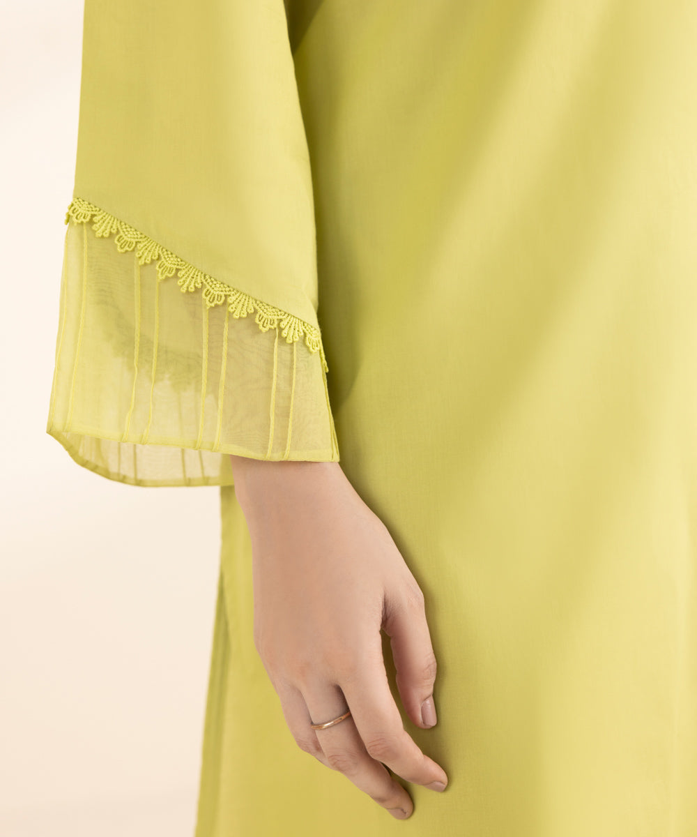 Women's RTW Lawn Green Solid A-Line Shirt