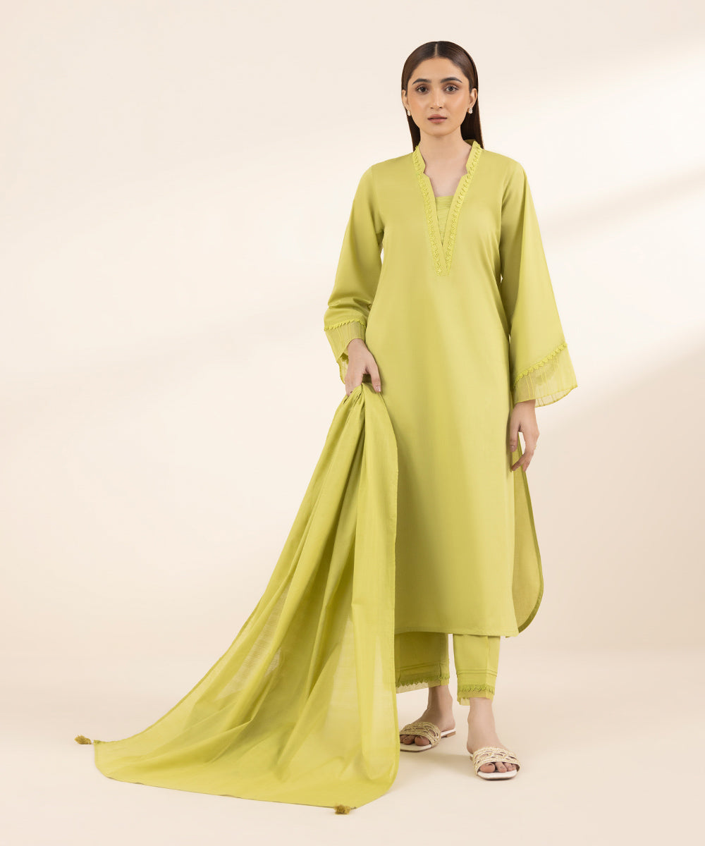 Women's RTW Lawn Green Solid A-Line Shirt