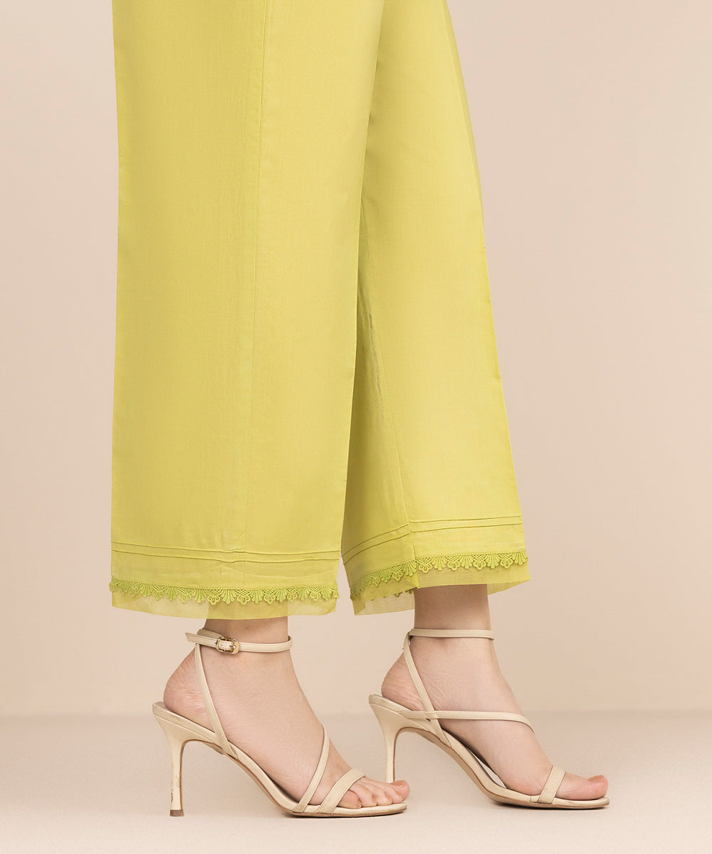 Women's RTW Cambric Green Solid Straight Pants