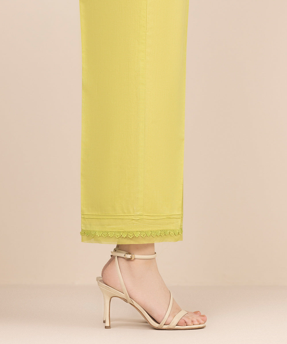 Women's RTW Cambric Green Solid Straight Pants