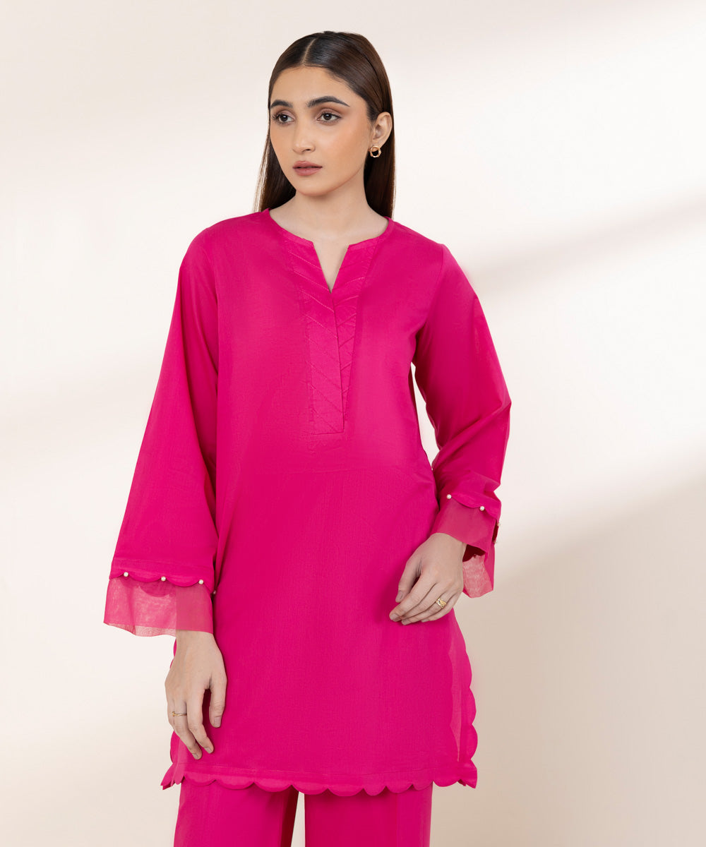 Women's RTW Lawn Pink Solid A-Line Shirt