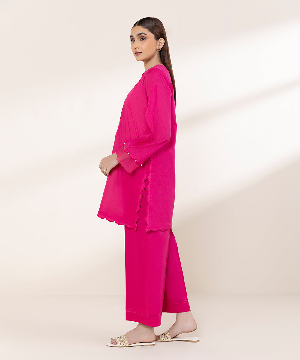 Women's RTW Lawn Pink Solid A-Line Shirt