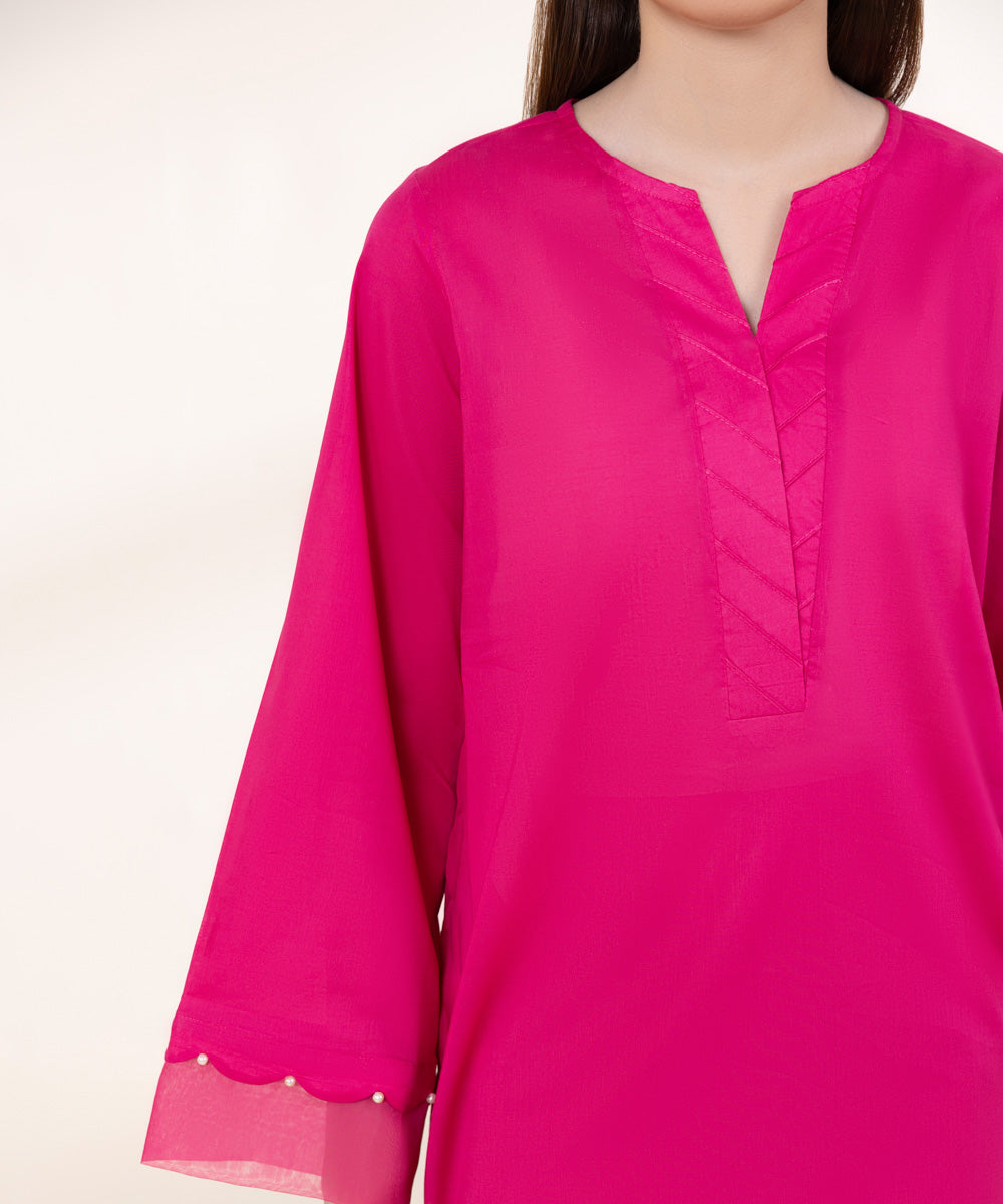 Women's RTW Lawn Pink Solid A-Line Shirt
