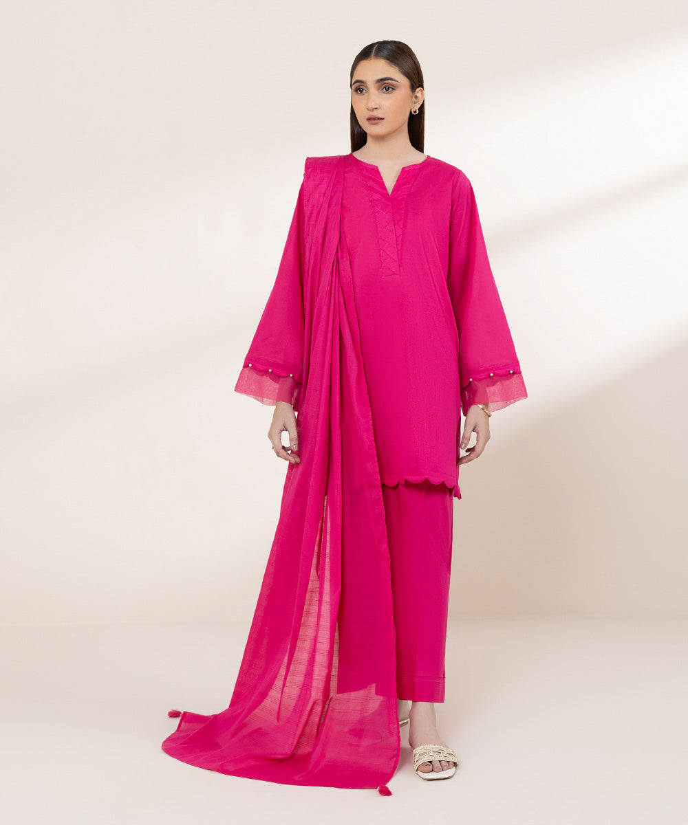 Women's RTW Lawn Pink Solid A-Line Shirt