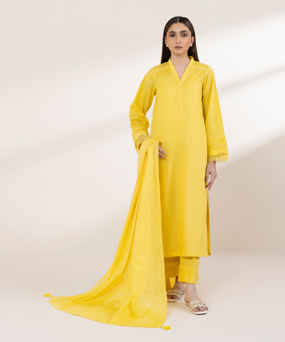 Textured Voile Yellow Solid Dupatta