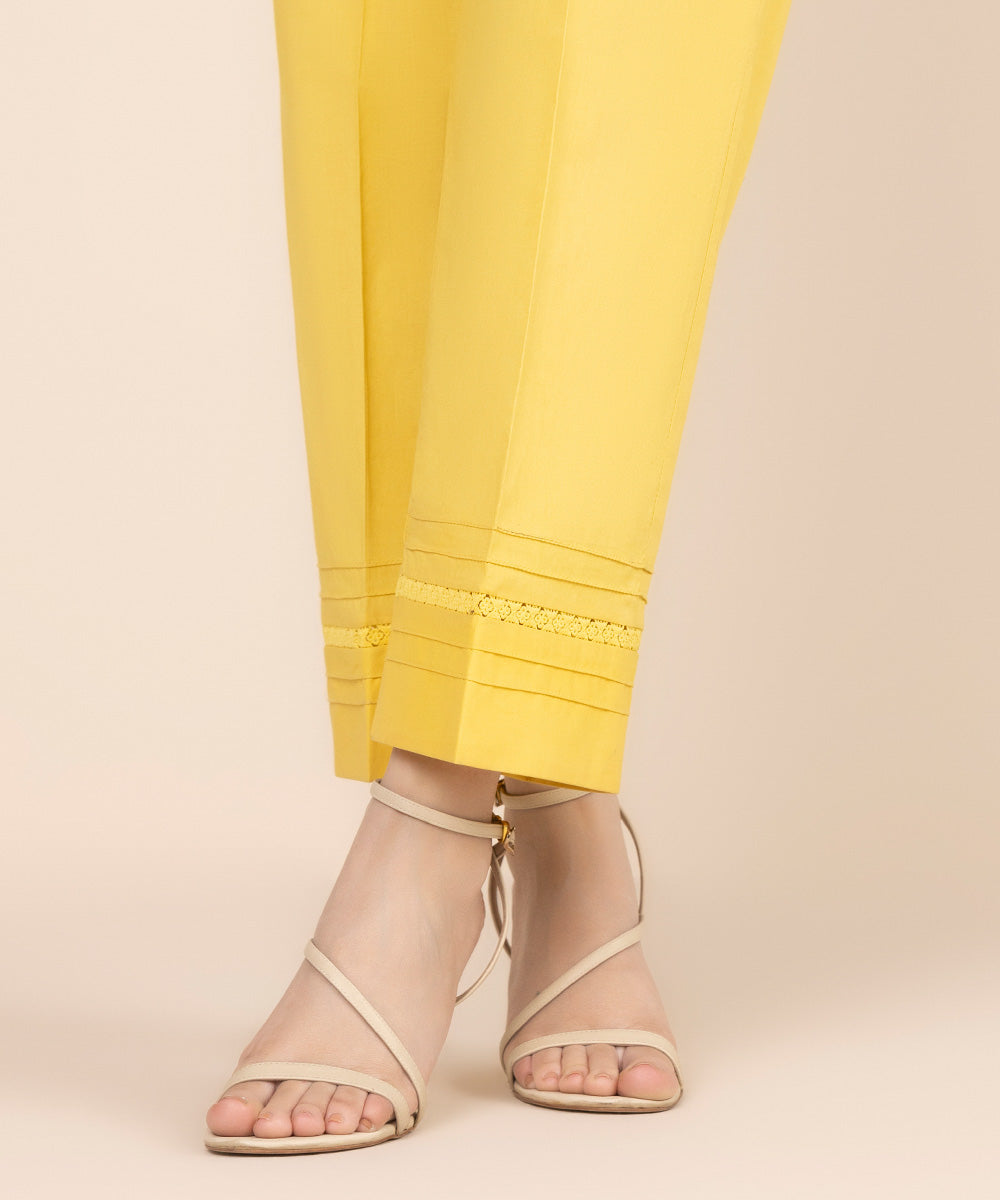 Women's RTW Cambric Yellow Solid Straight Pants