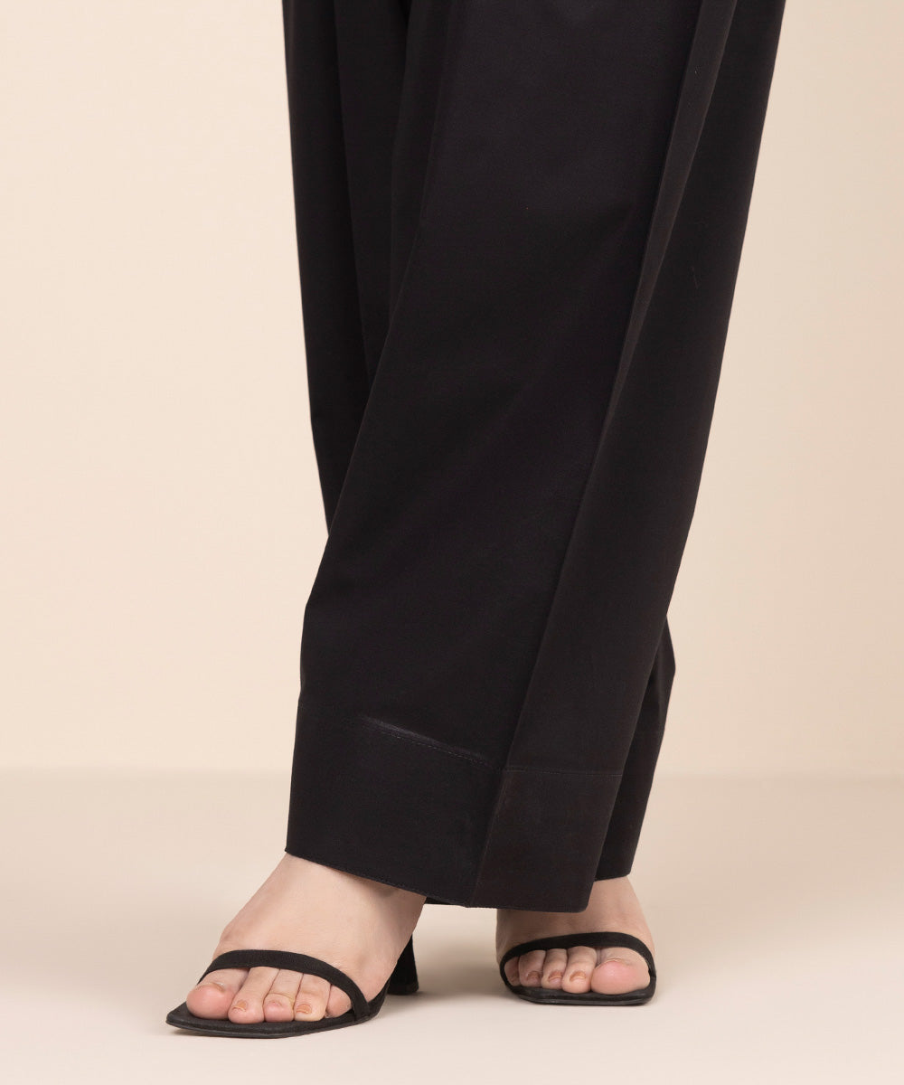 Women's RTW Cambric Black Solid Farshi Shalwar