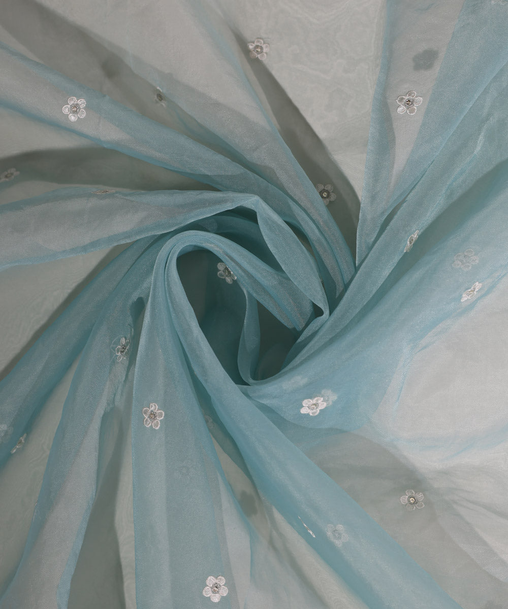 Blended Organza Blue Embroidered Dupatta