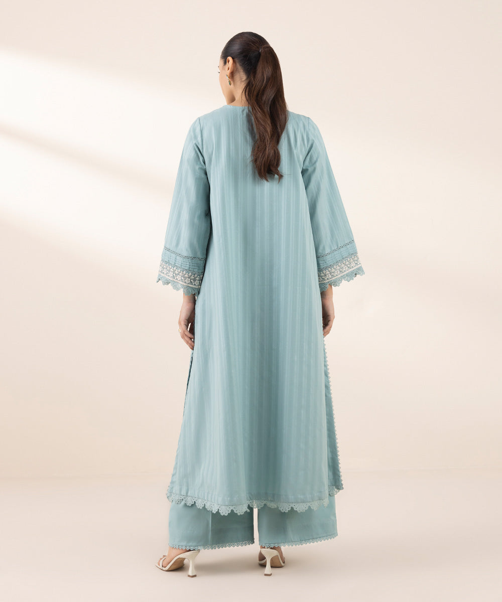 Women's RTW Dobby Blue Embroidered A-Line Shirt