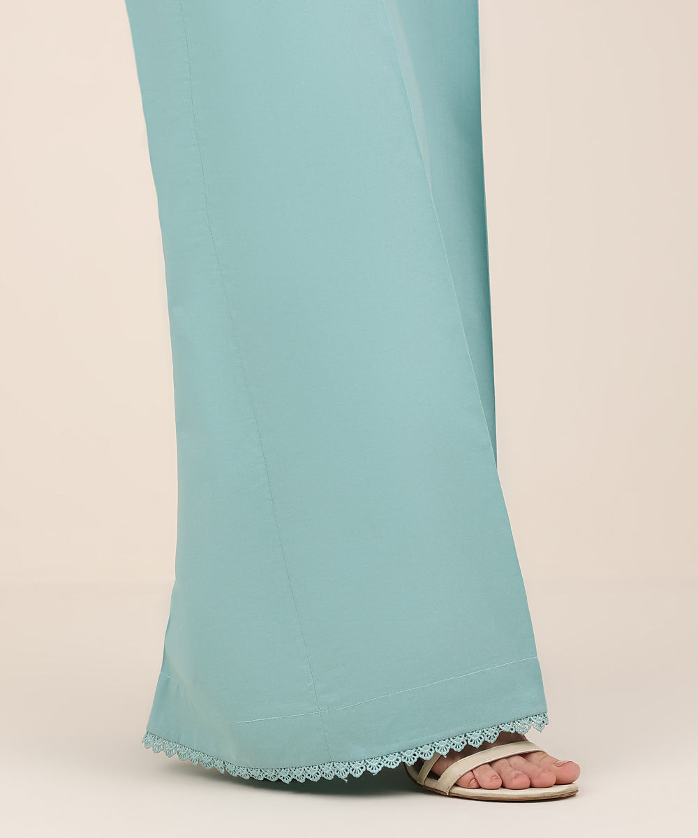 Women's RTW Cambric Blue Solid Flared Pants