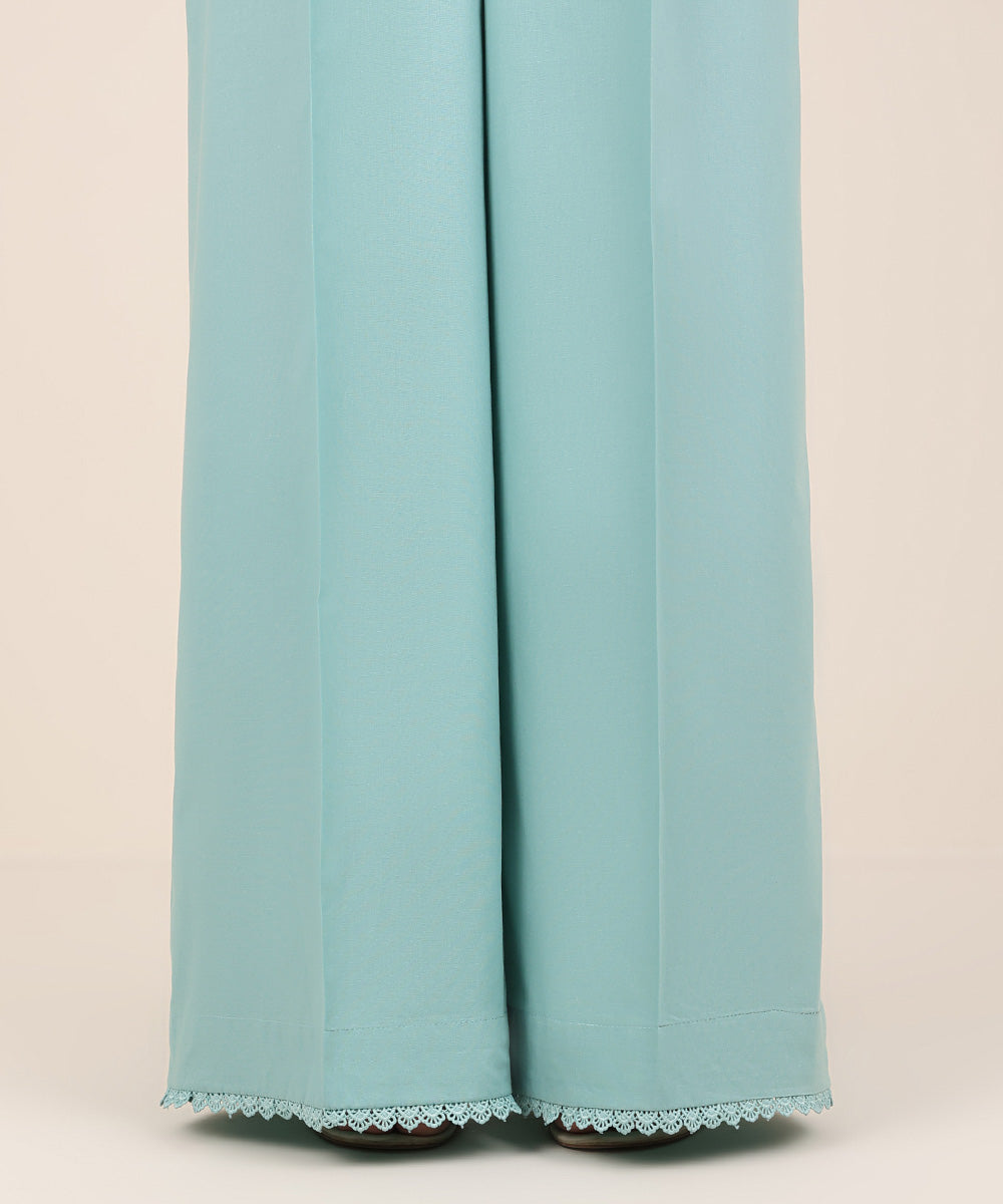 Women's RTW Cambric Blue Solid Flared Pants