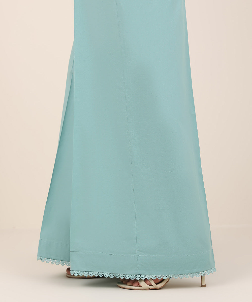 Women's RTW Cambric Blue Solid Flared Pants