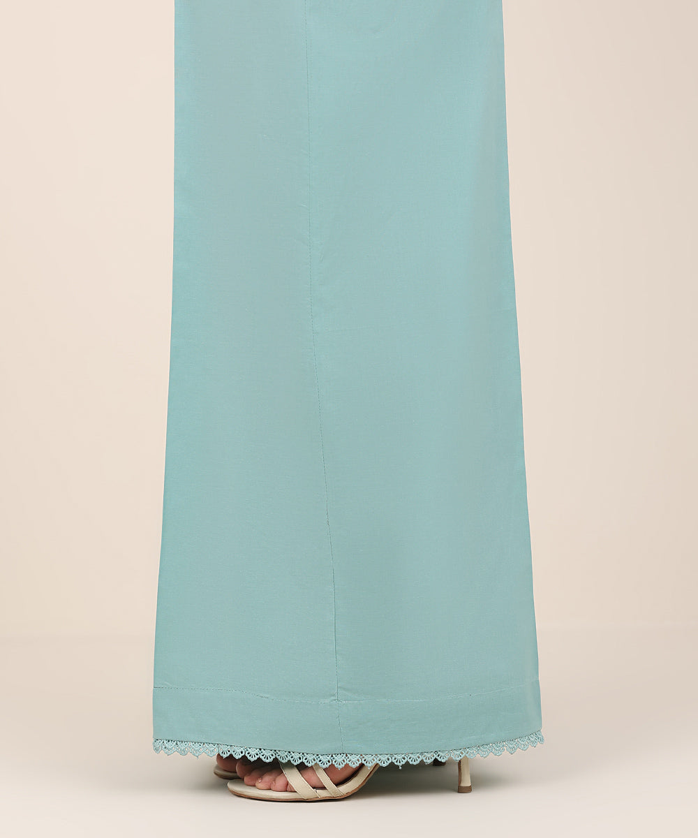 Women's RTW Cambric Blue Solid Flared Pants