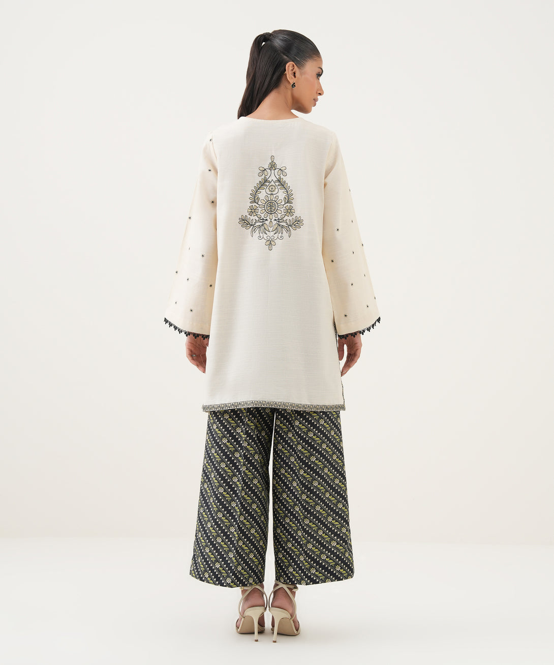 Women's RTW Cotton Embroidered A-Line Off White Shirt
