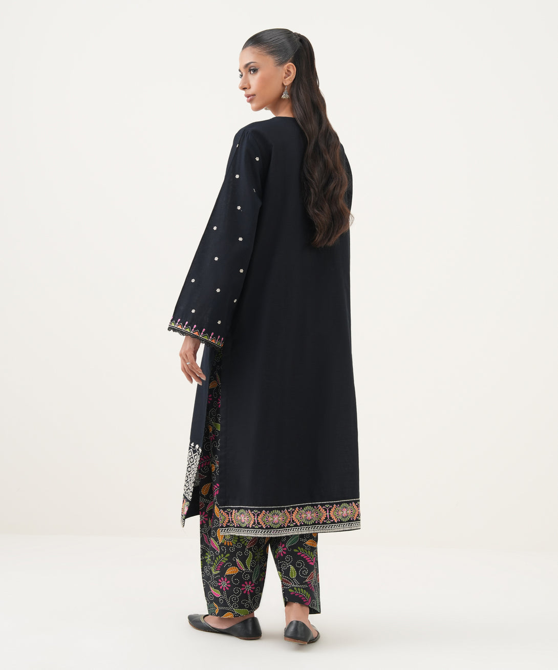 Women's RTW Cotton Embroidered A-Line Black Shirt