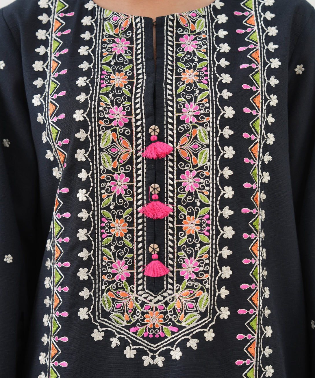 Women's RTW Cotton Embroidered A-Line Black Shirt