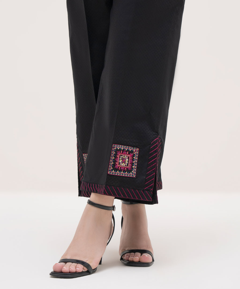 Women's RTW Textured Lawn Black Embroidered Culottes