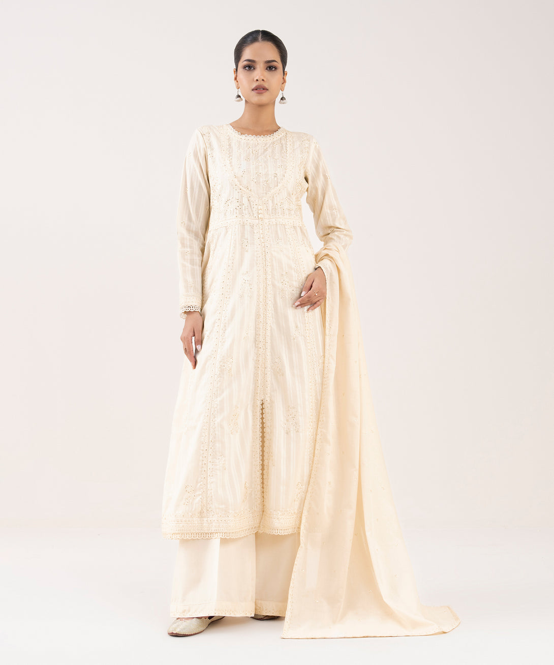 Fine Volie Off White Embroidered Dupatta