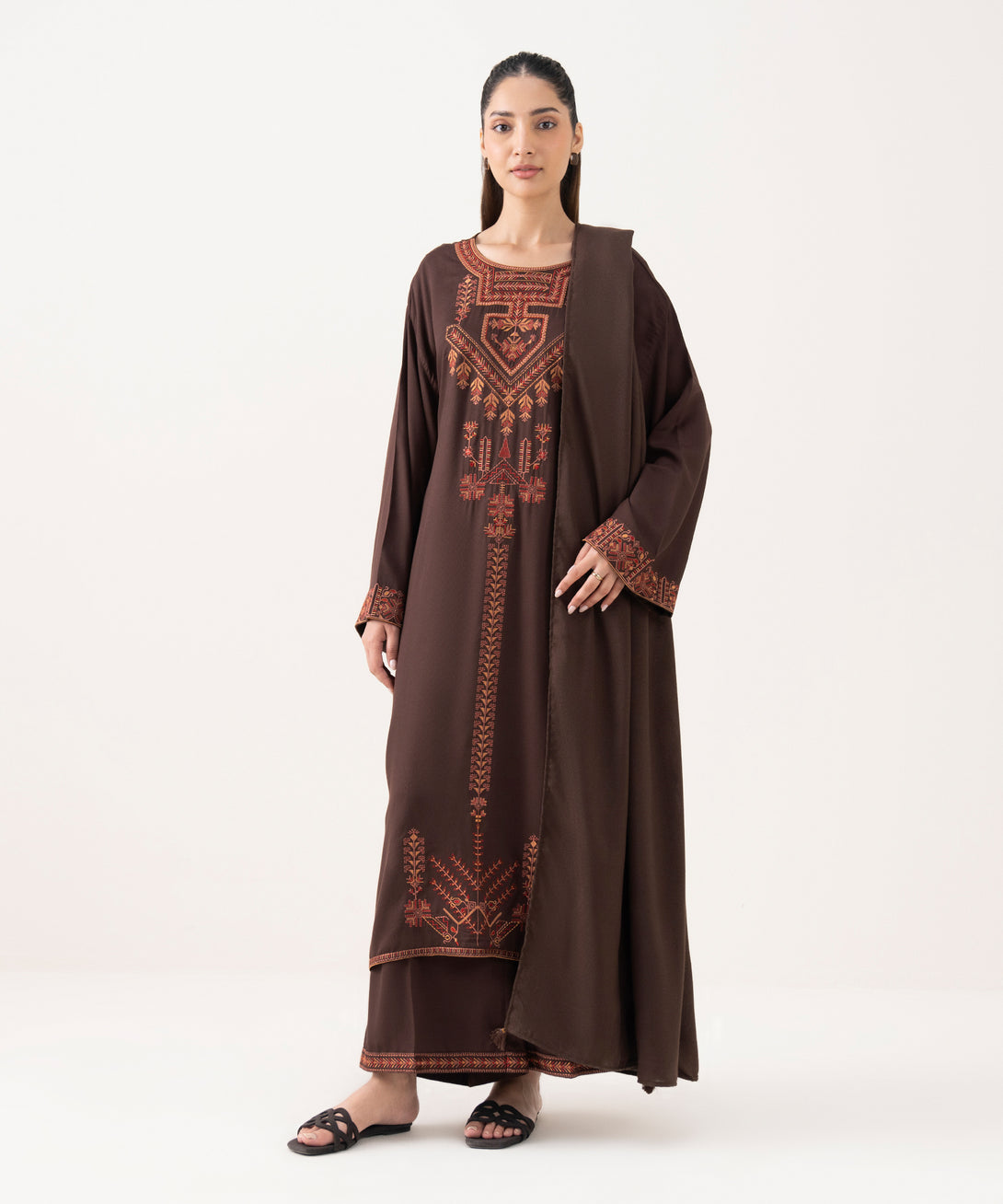 Brown Solid Blended Shawl