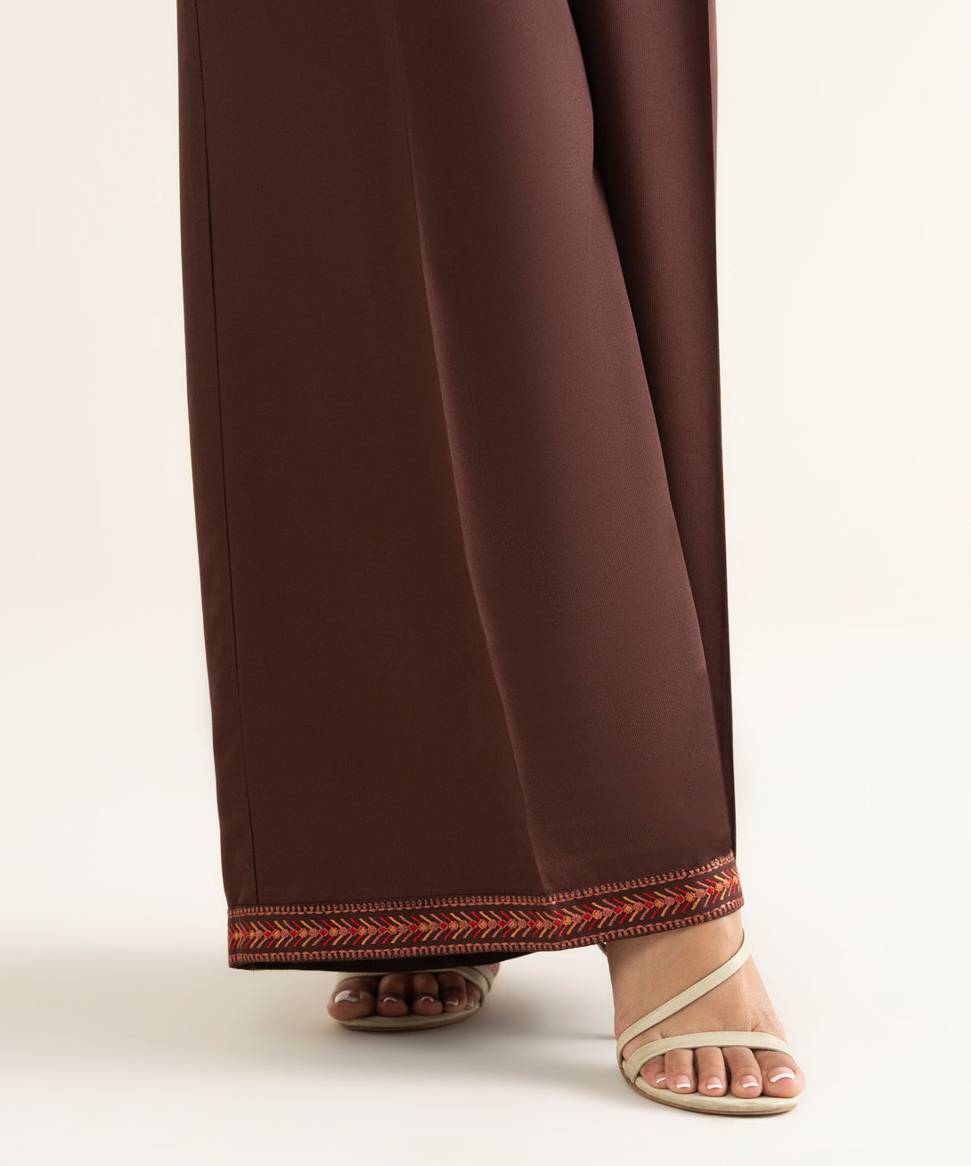 Women's RTW Bedford Embroidered Brown Flared Pants