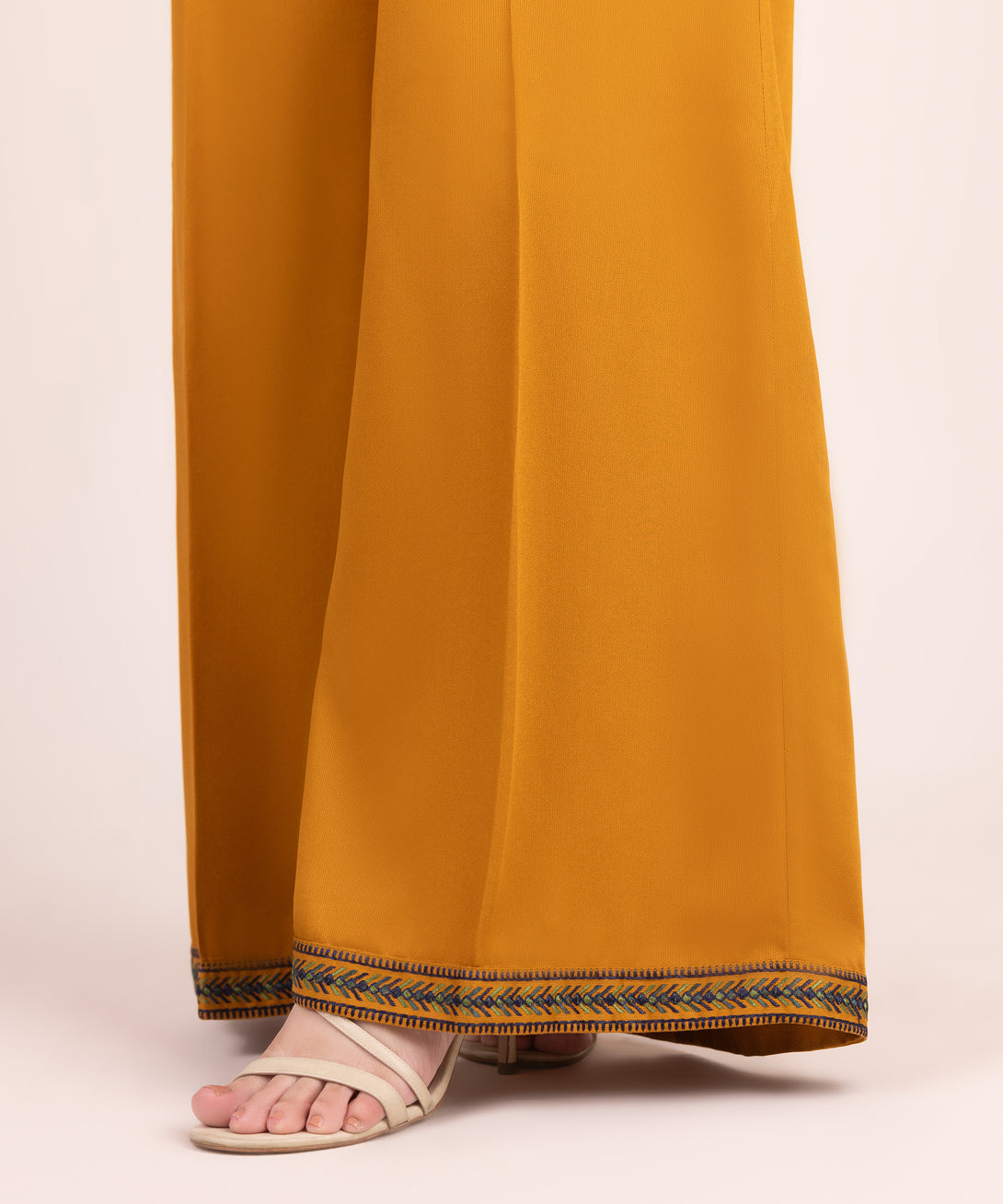 Women's RTW Bedford Embroidered Mustard Flared Pants