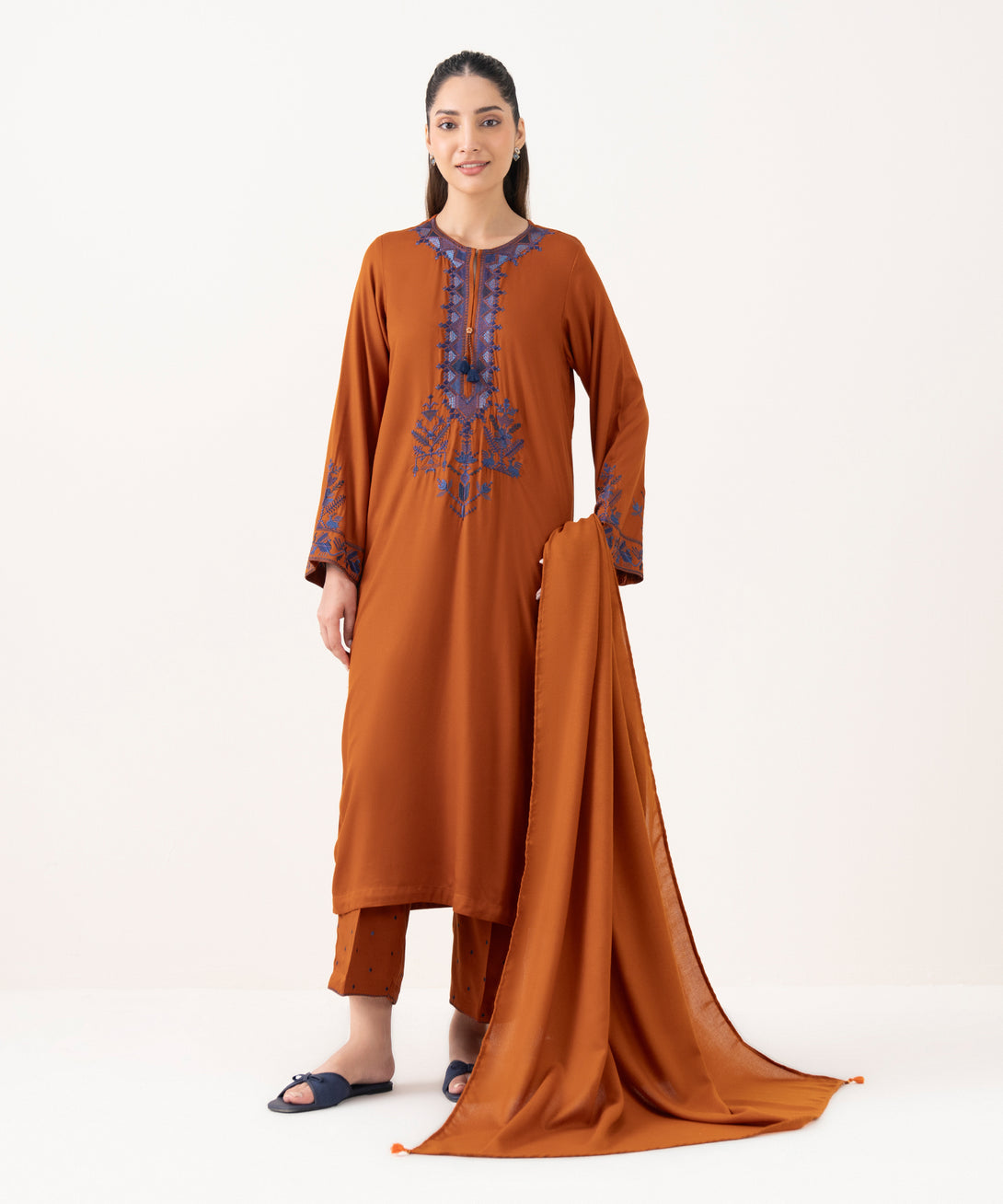 Rust Solid Blended Shawl