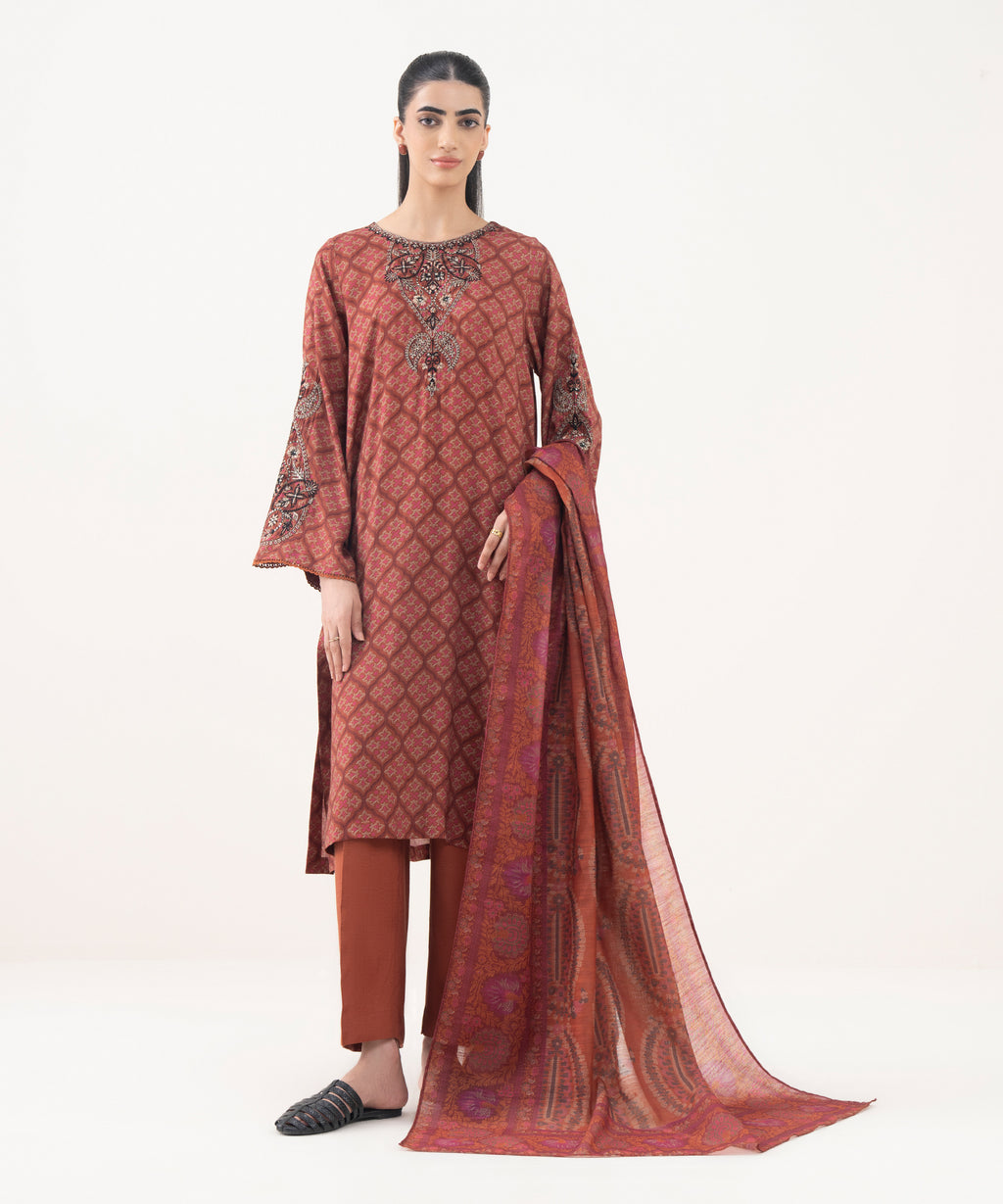 3 Piece - Embroidered Viscose Suit