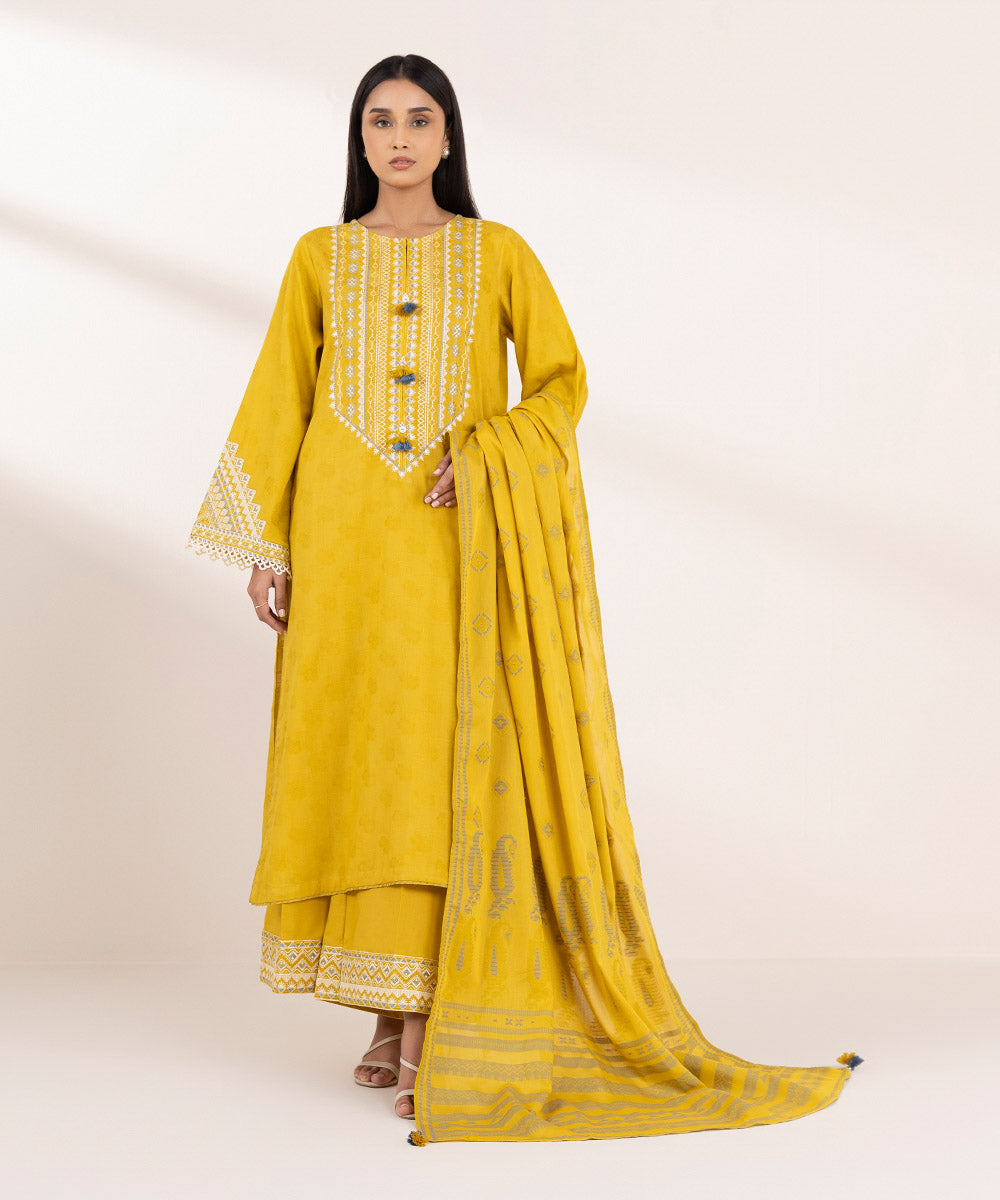 Extra Weft Jacquard Yellow Solid Dupatta