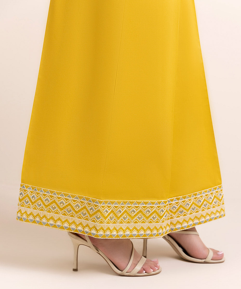 Women's Pret Cambric Yellow Embroidered Flared Pants