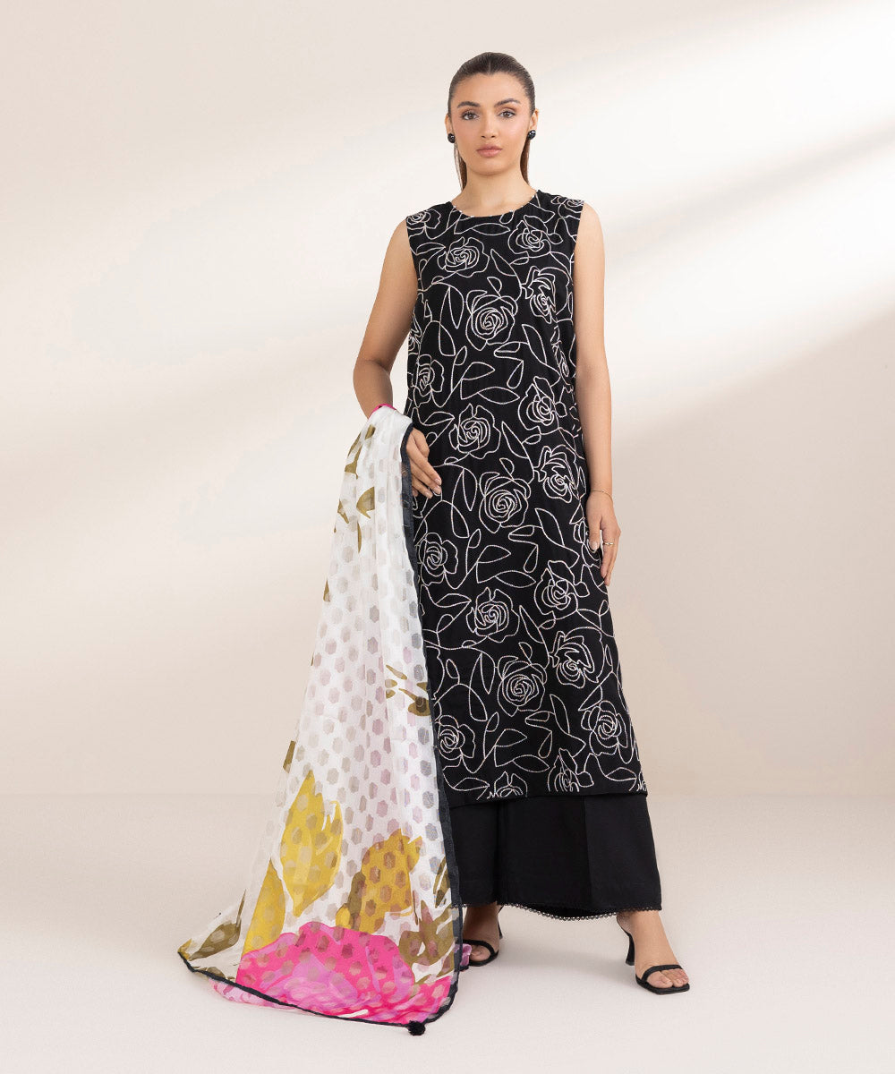 Brochea Jacquard Black Printed Dupatta