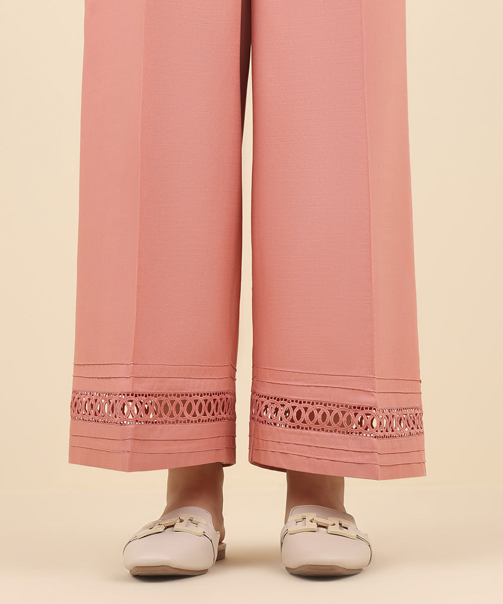 Women's Pret Raw Silk Pink Solid Culottes