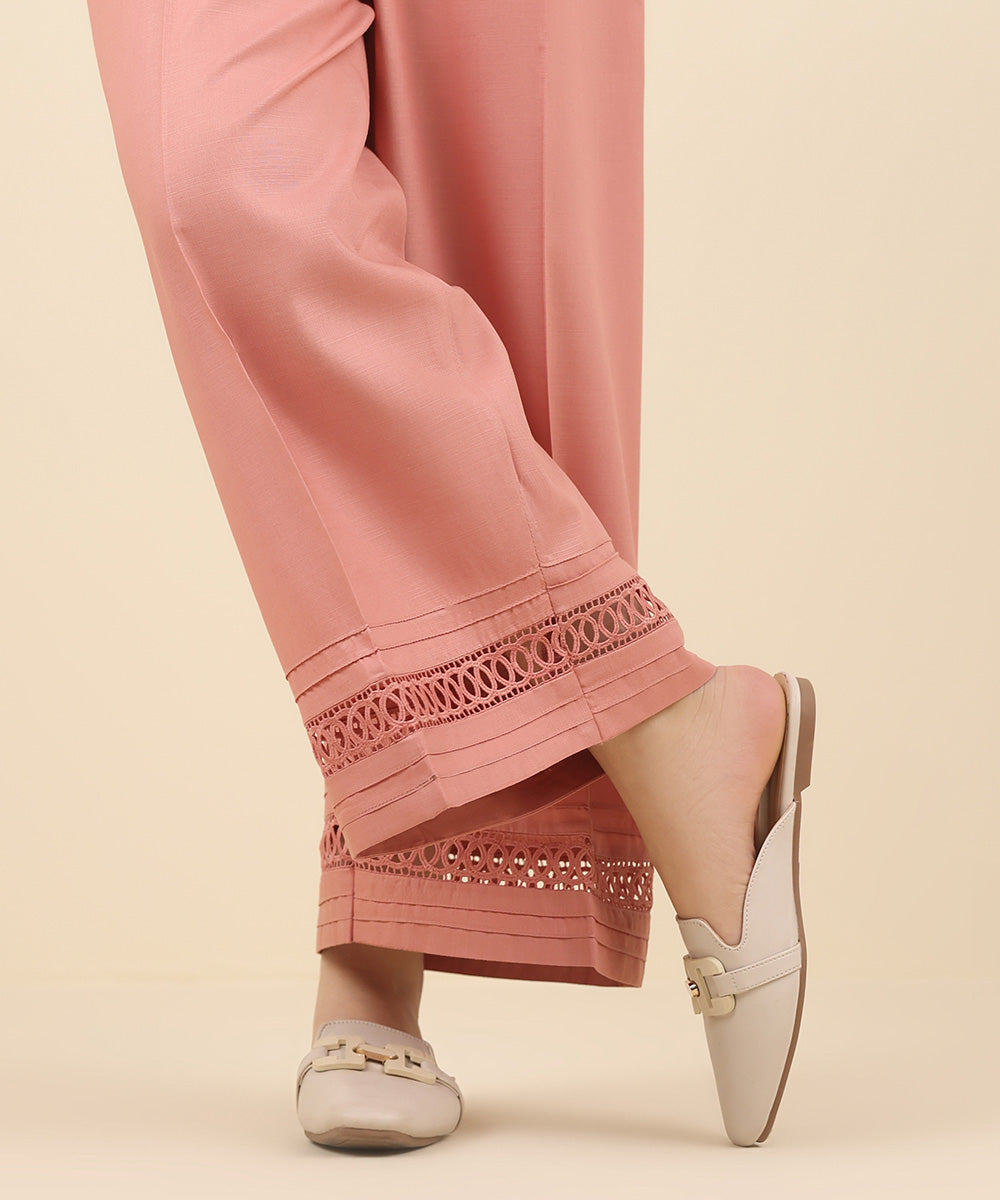 Women's Pret Raw Silk Pink Solid Culottes