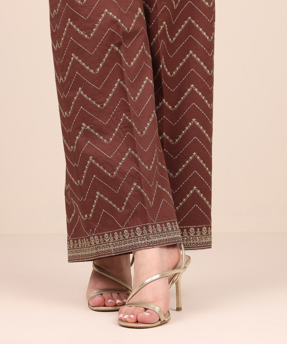 Women's Pret Multi Neps Brown Embroidered Culottes