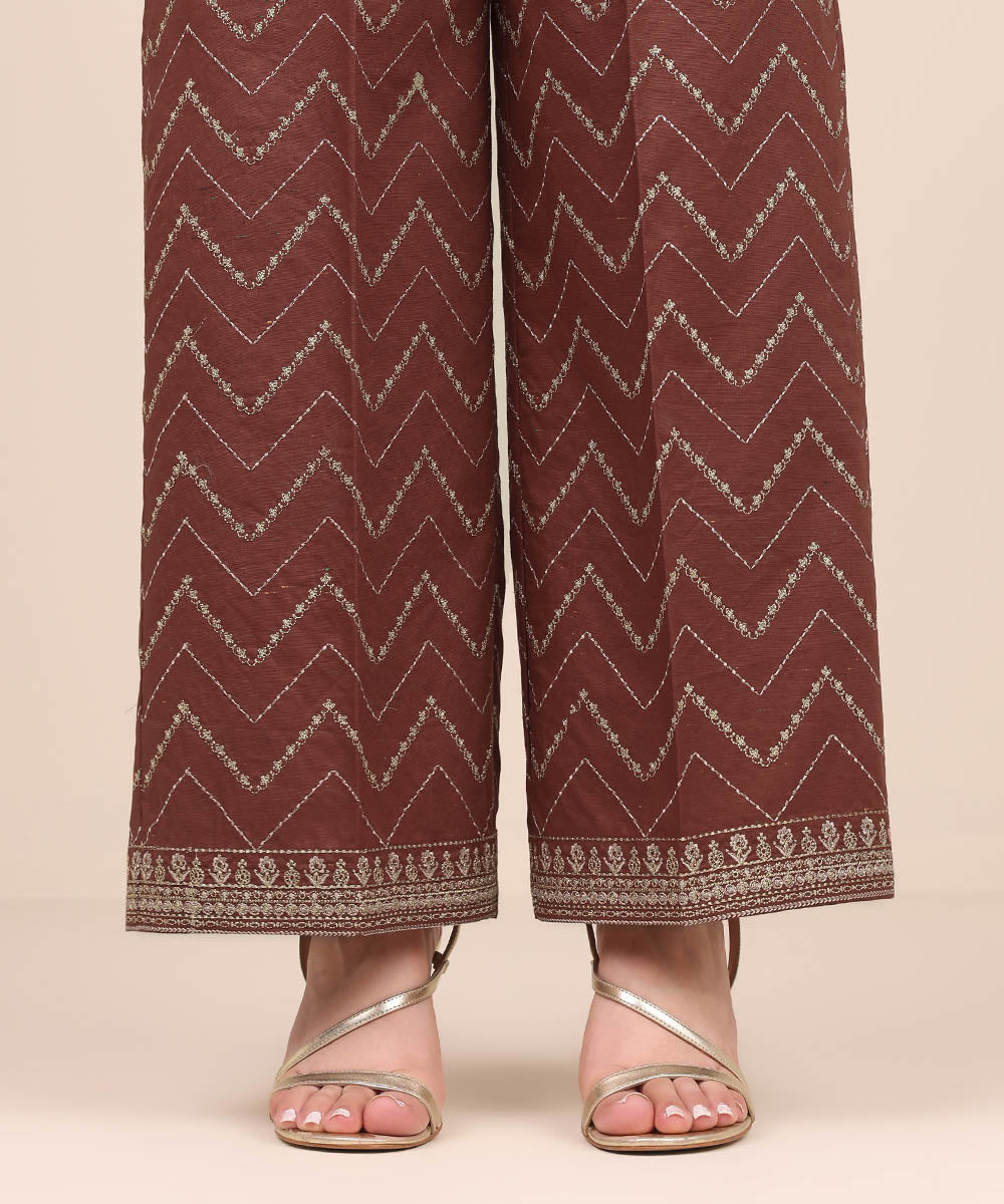 Women's Pret Multi Neps Brown Embroidered Culottes