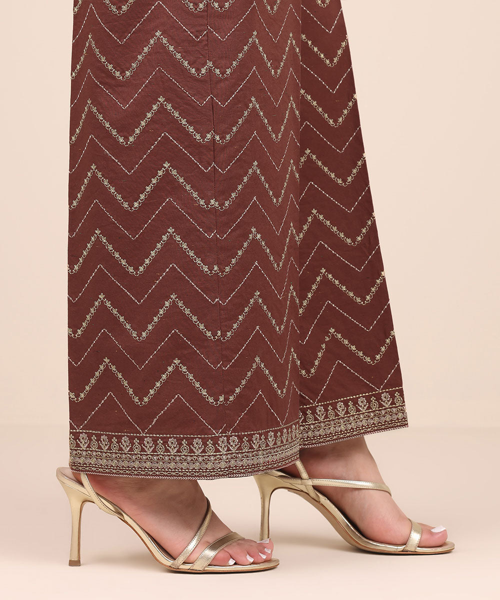 Women's Pret Multi Neps Brown Embroidered Culottes