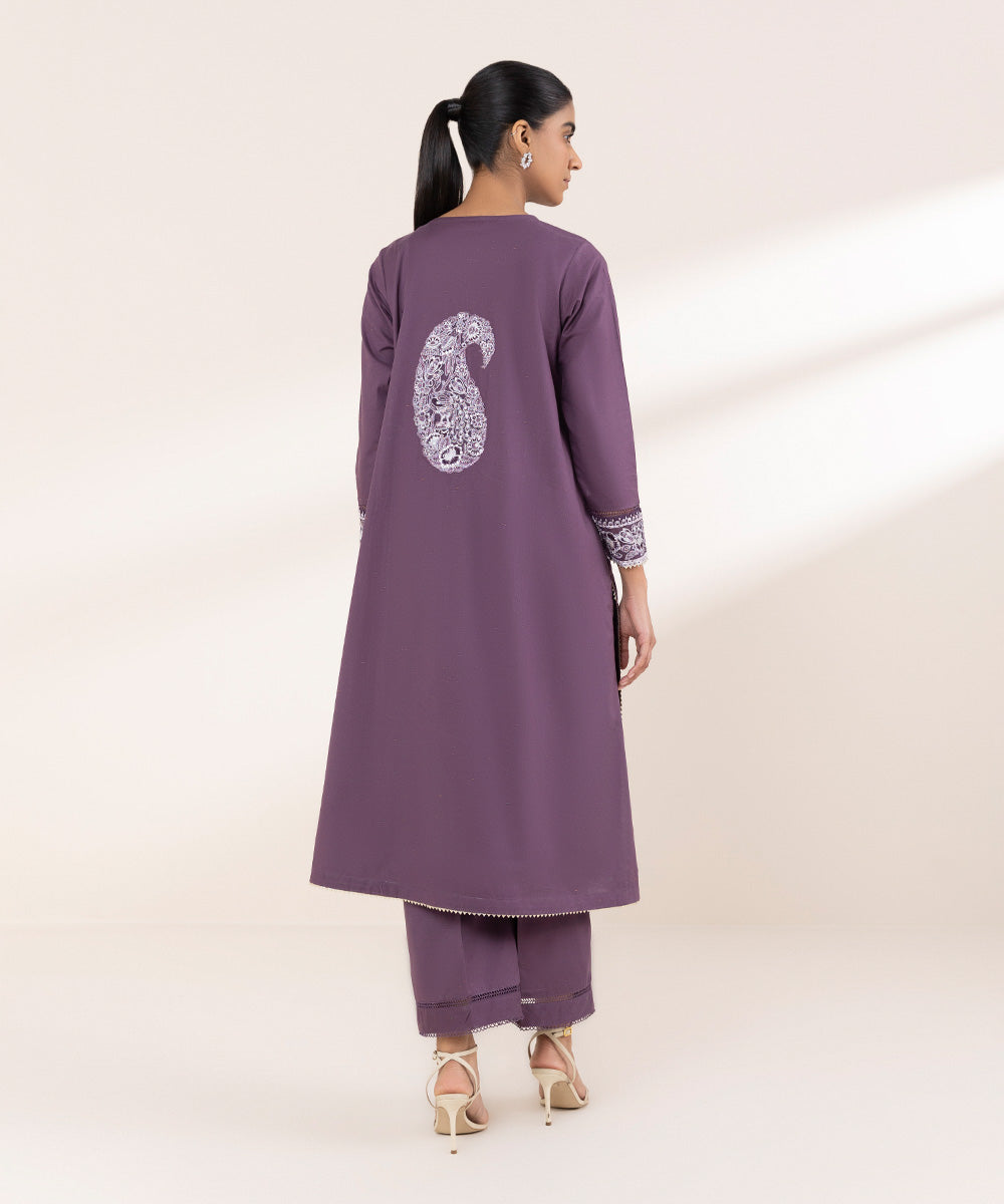 Women's Pret Cross Hatch Purple Embroidered A-Line Shirt