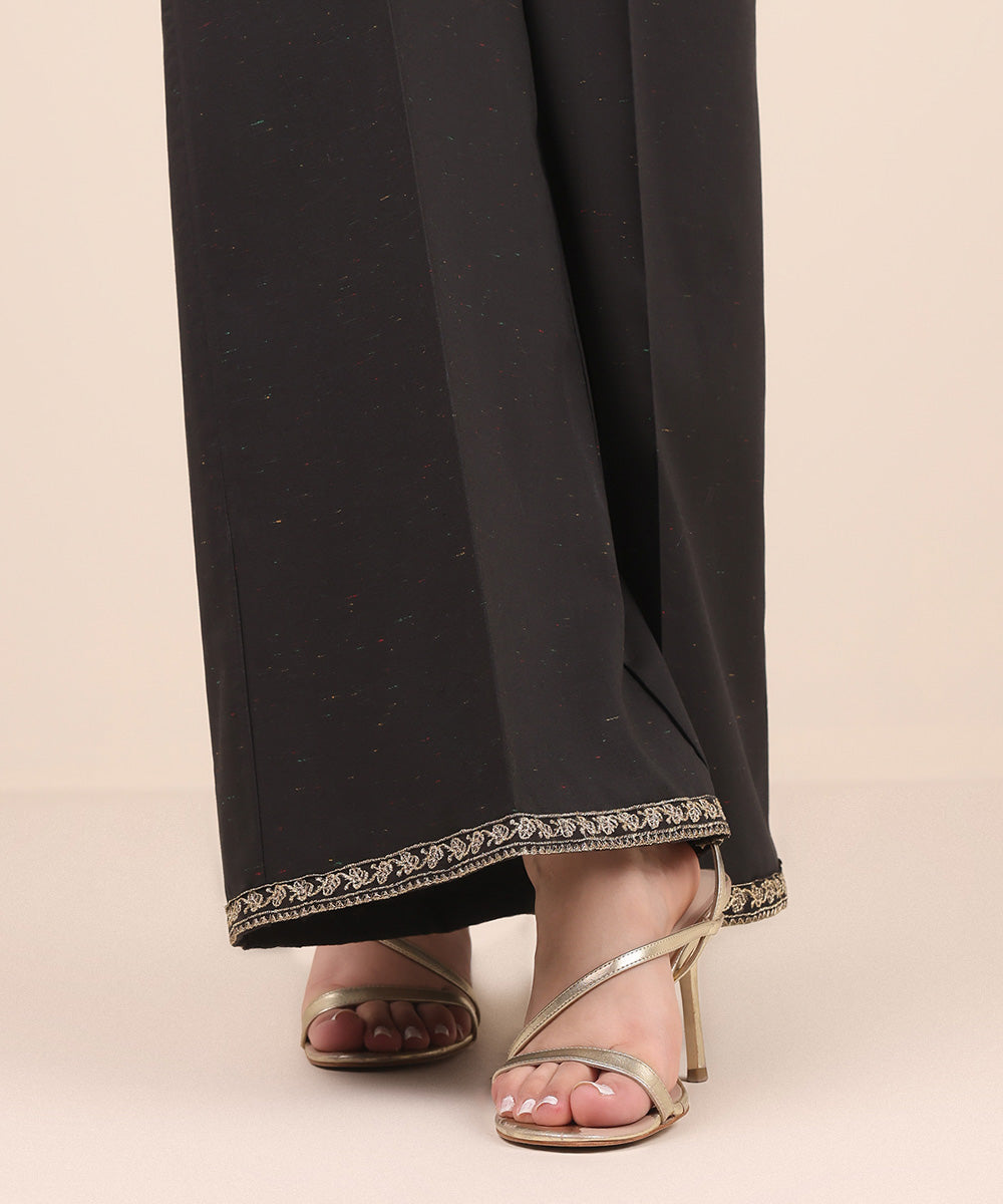 Women's Pret Multi Neps Black Embroidered Flared Pants