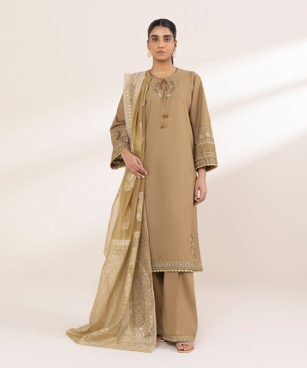 Burnout Beige Printed Dupatta