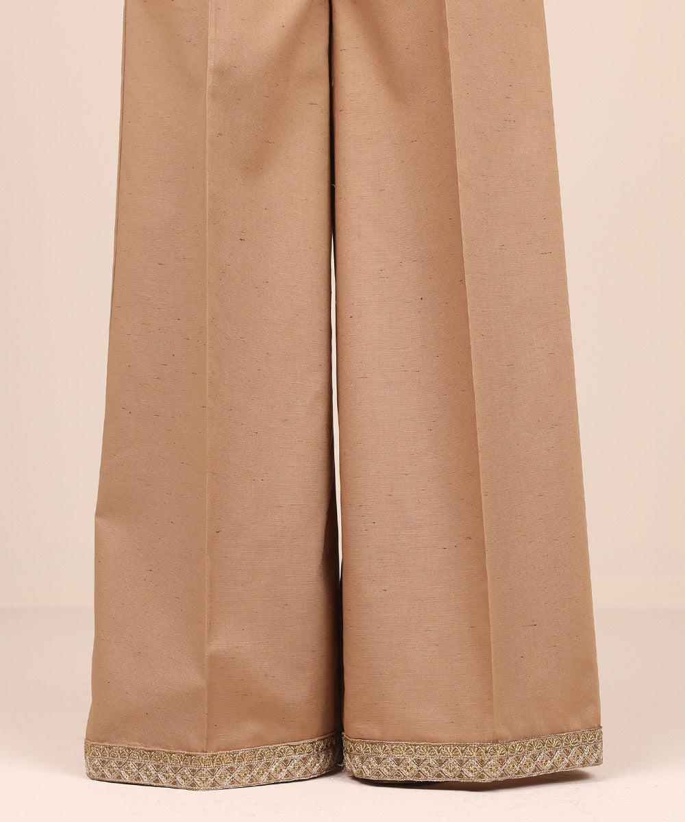 Women's Pret Multi Neps Brown Embroidered Flared Pants