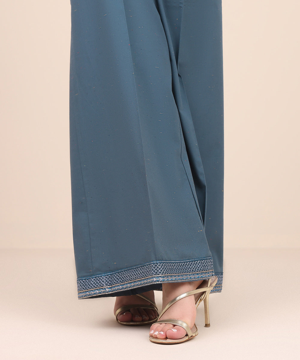 Women's Pret Multi Neps Blue Embroidered Flared Pants