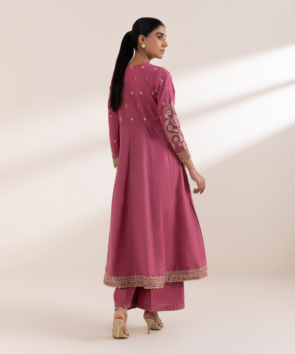 Women's Pret Cross Hatch Pink Embroidered Pishwas